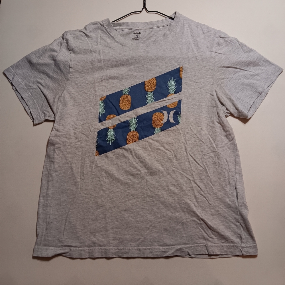 Hurley Gray T-Shirt with Blue Pineapple Design